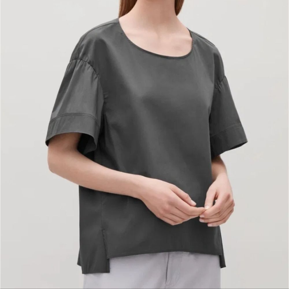 COS gray flare sleeved boxy minimalist blouse top 12